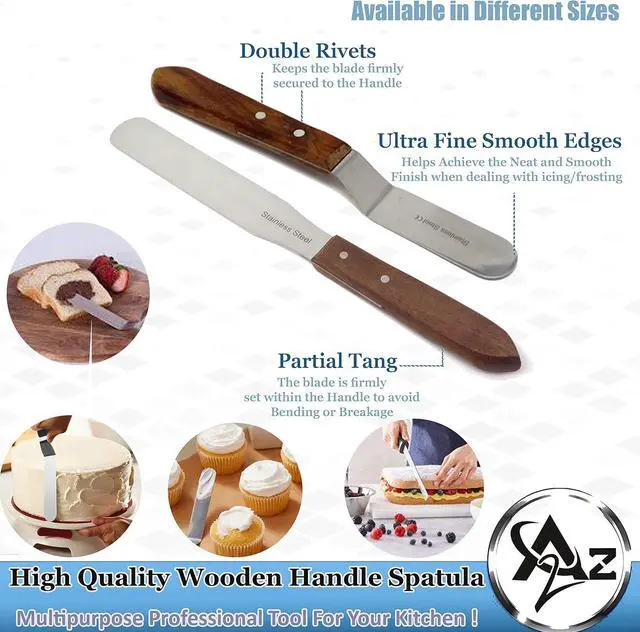 Alt view image 6 of 7 - Wooden Handle Butter Cake Icing Spatula Spreader Pastry Decorating Tool Stainless Steel,Grilling, Baking Cooking Kitchen Utensil (4" Blade)