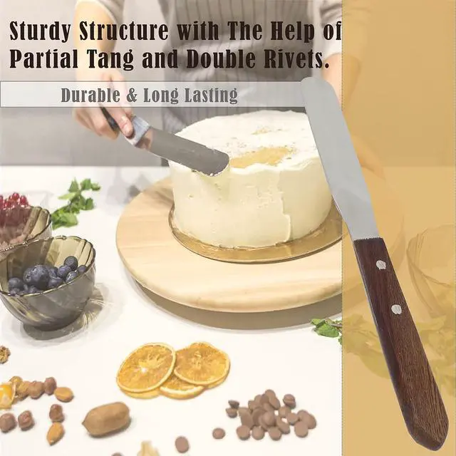 Alt view image 4 of 7 - Wooden Handle Butter Cake Icing Spatula Spreader Pastry Decorating Tool Stainless Steel,Grilling, Baking Cooking Kitchen Utensil (4" Blade)
