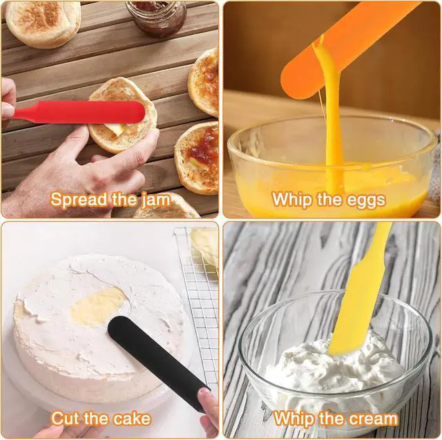 Alt view image 4 of 7 - Silicone Jar Spatula Set of 4, Flexible Small Spurtle Spatula for Kitchen Use, Long Handle Skinny Narrow Blender Sparula for Frosting, Peanut Butter, Cake Icing, Chocolate, Cream