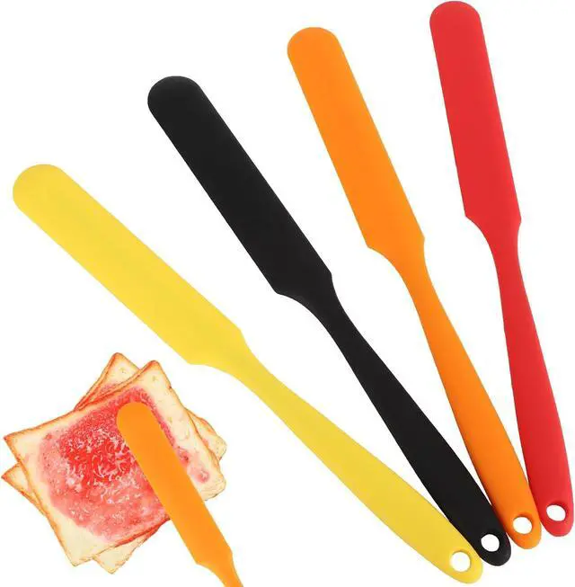 Main image of Silicone Jar Spatula Set of 4, Flexible Small Spurtle Spatula for Kitchen Use, Long Handle Skinny Narrow Blender Sparula for Frosting, Peanut Butter, Cake Icing, Chocolate, Cream