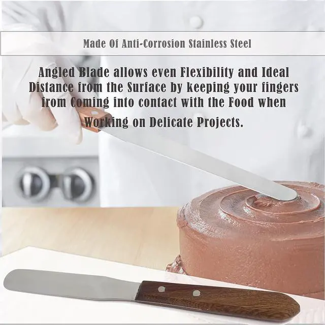 Alt view image 7 of 7 - Wooden Handle Butter Cake Icing Spatula Spreader Pastry Decorating Tool Stainless Steel,Grilling, Baking Cooking Kitchen Utensil (4" Blade)