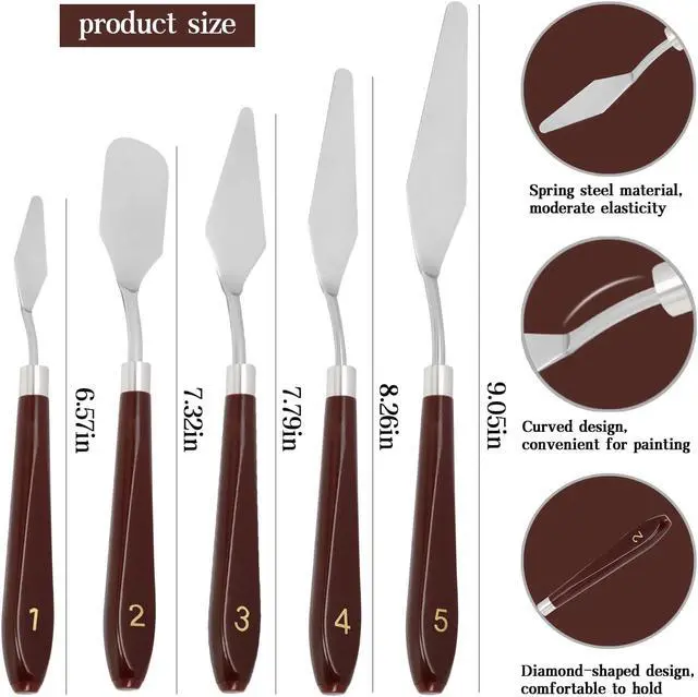 Alt view image 2 of 7 - Cake Cream Spatula 5 Pcs Stainless Steel Cake Spatula with Frosting Baking Pastry Tool Mixing Set Cake Icing Oil Painting Decorating Cream Toner Tool for Cake Fondant Chocolate