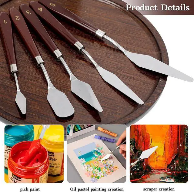 Alt view image 3 of 7 - Cake Cream Spatula 5 Pcs Stainless Steel Cake Spatula with Frosting Baking Pastry Tool Mixing Set Cake Icing Oil Painting Decorating Cream Toner Tool for Cake Fondant Chocolate