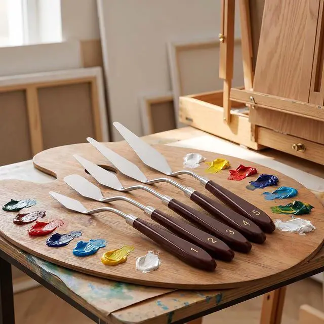Alt view image 4 of 7 - Cake Cream Spatula 5 Pcs Stainless Steel Cake Spatula with Frosting Baking Pastry Tool Mixing Set Cake Icing Oil Painting Decorating Cream Toner Tool for Cake Fondant Chocolate