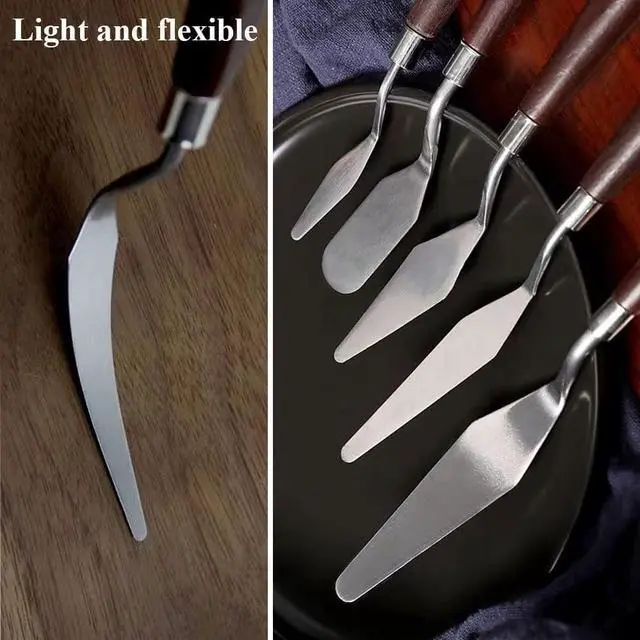 Alt view image 4 of 7 - 5 Pieces Set Cake Cream Spatulas, Stainless Steel Cake Decorating Knife, Angled Icing & Decorating Spatula with Stainless Steel Spatula + Wood Handle, Mixing Scraper, Baking Pastry Tool