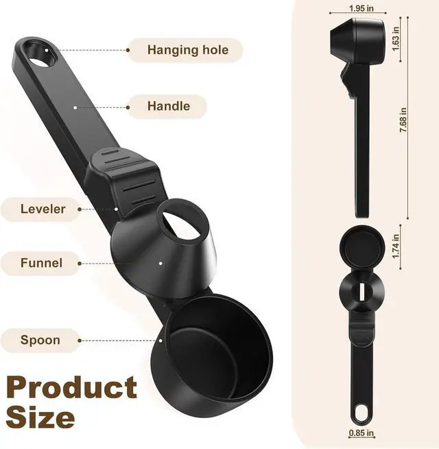 Alt view image 5 of 7 - Coffee Scoop with Funnel for Ground Coffee & Protein Powder, 2 Tbsp