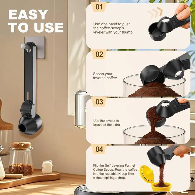 Alt view image 4 of 7 - Coffee Scoop with Funnel for Ground Coffee & Protein Powder, 2 Tbsp