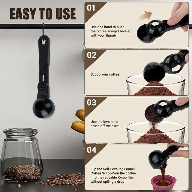 Alt view image 6 of 7 - 2PCS Coffee Scoop with Funnel for Ground Coffee Protein Powder 2TBSP