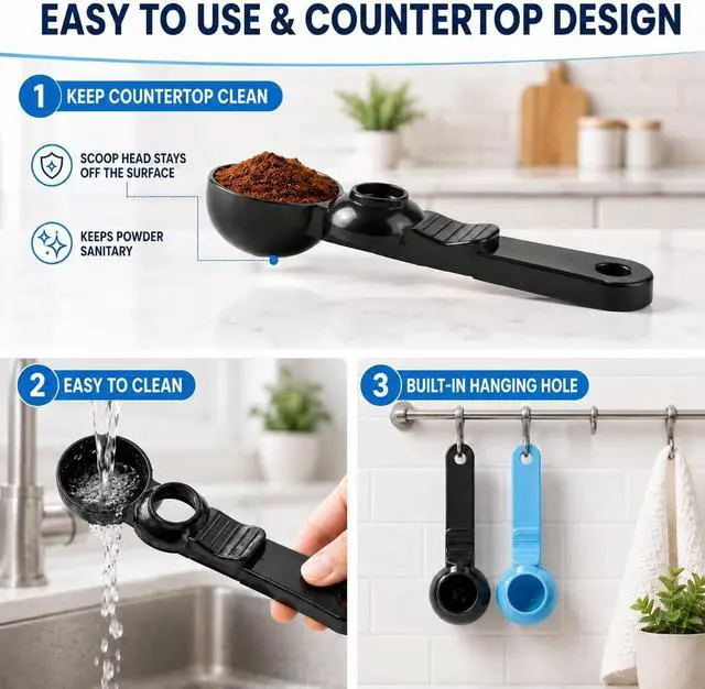 Alt view image 7 of 7 - 2PCS Coffee Scoop with Funnel for Ground Coffee Protein Powder 2TBSP