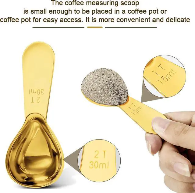 Alt view image 3 of 7 - Safring Stainless steel coffee scoop 2-piece set (1 tbsp, 2 tbsp) durable Tablespoon, ergonomic measuring spoon, Suitable for small and large jarsshort-handled spoon (Gold)