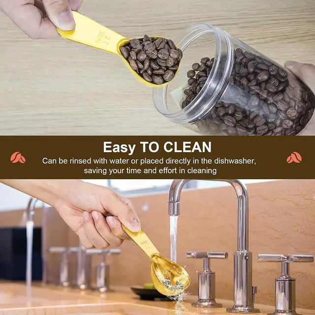 Alt view image 6 of 7 - Safring Stainless steel coffee scoop 2-piece set (1 tbsp, 2 tbsp) durable Tablespoon, ergonomic measuring spoon, Suitable for small and large jarsshort-handled spoon (Gold)