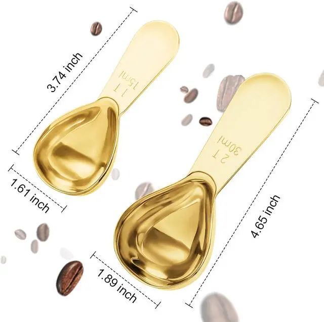 Alt view image 2 of 7 - Safring Stainless steel coffee scoop 2-piece set (1 tbsp, 2 tbsp) durable Tablespoon, ergonomic measuring spoon, Suitable for small and large jarsshort-handled spoon (Gold)