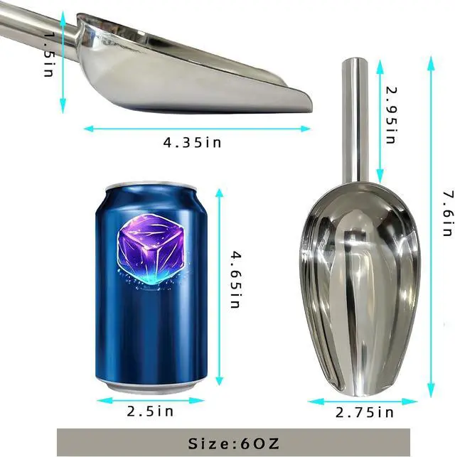Alt view image 3 of 6 - Stainless Steel Small Ice Scoop for Freezer,Scooper For Ice Bucket,Mini Metal Food Scoop For Ice Machine,6 Ounces