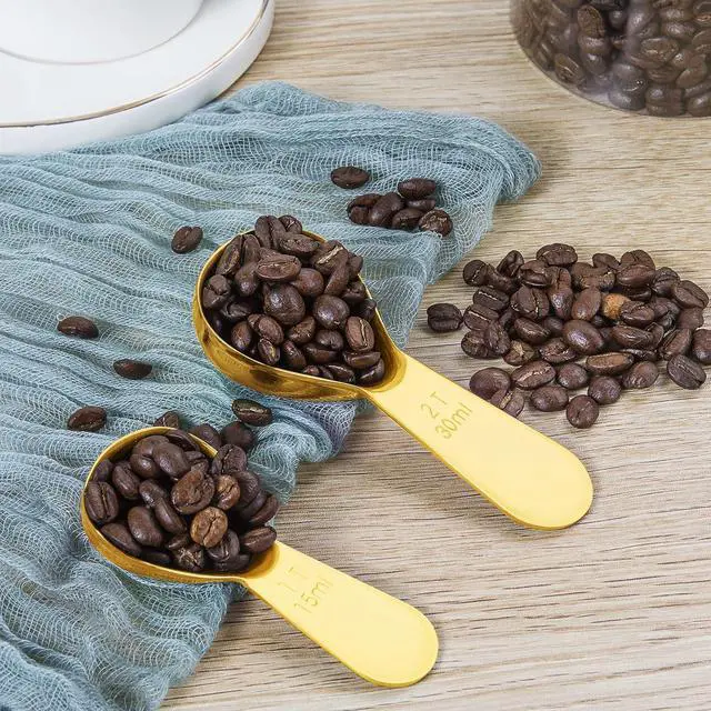 Alt view image 7 of 7 - Safring Stainless steel coffee scoop 2-piece set (1 tbsp, 2 tbsp) durable Tablespoon, ergonomic measuring spoon, Suitable for small and large jarsshort-handled spoon (Gold)