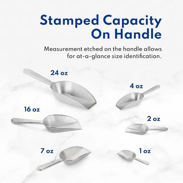 Alt view image 5 of 7 - New Star Foodservice Cast Aluminum Flat Bottom Utility Scoop, 1oz, Extra Small Size, Silver, Hand Wash Only