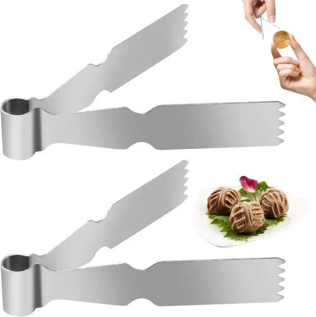 Main image of 2Pcs Maamoul Tweezers Tongs, Maggash Manqat Pastry Tools Cookie Maker Dough Scraper Press, Stainless Steel Pastry Tongs Baking Crimper Tool for Decorating and Sealing Cookies, Shakarbura, Pie Crusts