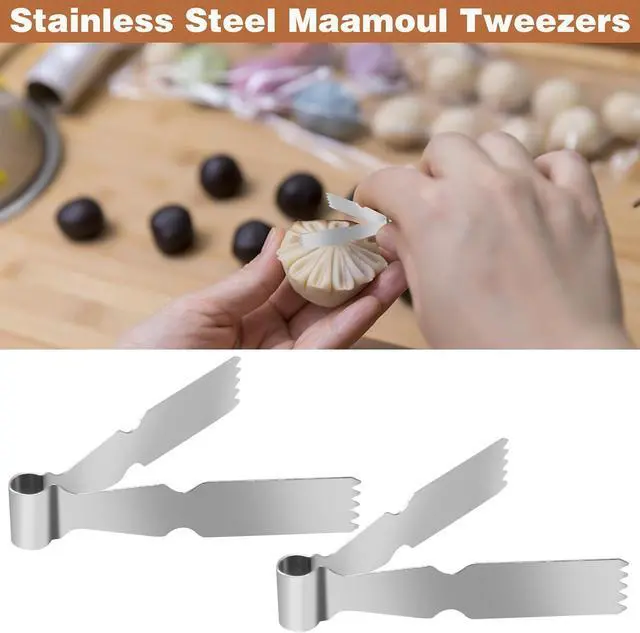 Alt view image 3 of 7 - 2Pcs Maamoul Tweezers Tongs, Maggash Manqat Pastry Tools Cookie Maker Dough Scraper Press, Stainless Steel Pastry Tongs Baking Crimper Tool for Decorating and Sealing Cookies, Shakarbura, Pie Crusts