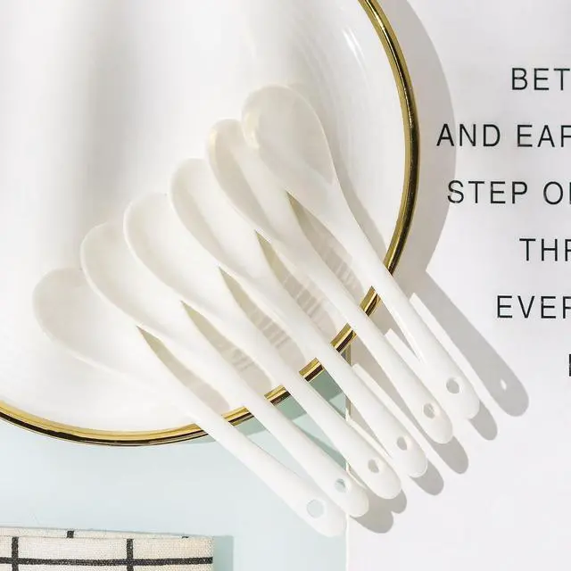 Alt view image 3 of 6 - Set of 6 Premium White Porcelain Coffee Spoons for Espresso, Tea, Sauces, and Desserts,(13cm,5.12inch)