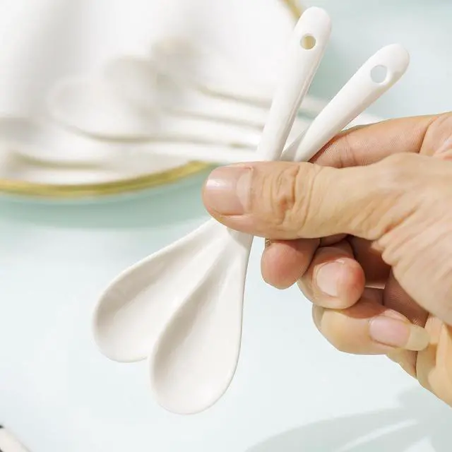 Alt view image 4 of 6 - Set of 6 Premium White Porcelain Coffee Spoons for Espresso, Tea, Sauces, and Desserts,(13cm,5.12inch)