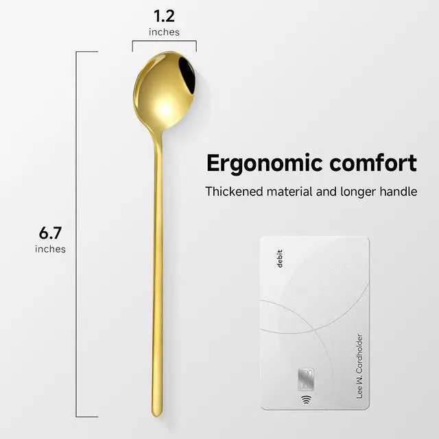 Alt view image 2 of 7 - 8PCS 6.7Inches Gold Coffee Spoons for Coffee Bar Coffee Station, Gold Long Handle Stirring Spoon for Coffee, Ice Tea, 304 Stainless Steel Espresso Spoons