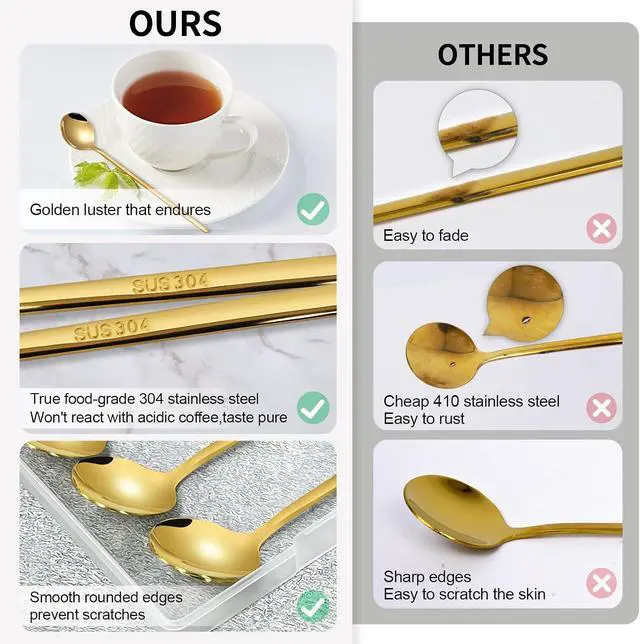 Alt view image 3 of 7 - 8PCS 6.7Inches Gold Coffee Spoons for Coffee Bar Coffee Station, Gold Long Handle Stirring Spoon for Coffee, Ice Tea, 304 Stainless Steel Espresso Spoons