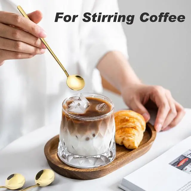 Alt view image 5 of 7 - 8PCS 6.7Inches Gold Coffee Spoons for Coffee Bar Coffee Station, Gold Long Handle Stirring Spoon for Coffee, Ice Tea, 304 Stainless Steel Espresso Spoons