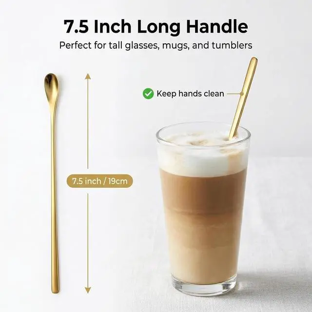 Alt view image 3 of 7 - Gold Coffee Stirring Spoons, 7.5 in Stainless Steel, Set of 6