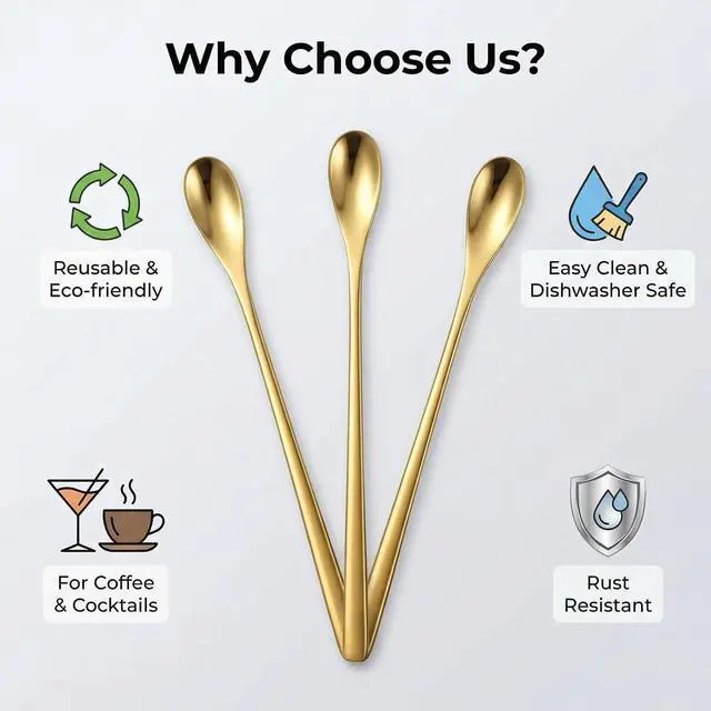 Alt view image 5 of 7 - Gold Coffee Stirring Spoons, 7.5 in Stainless Steel, Set of 6