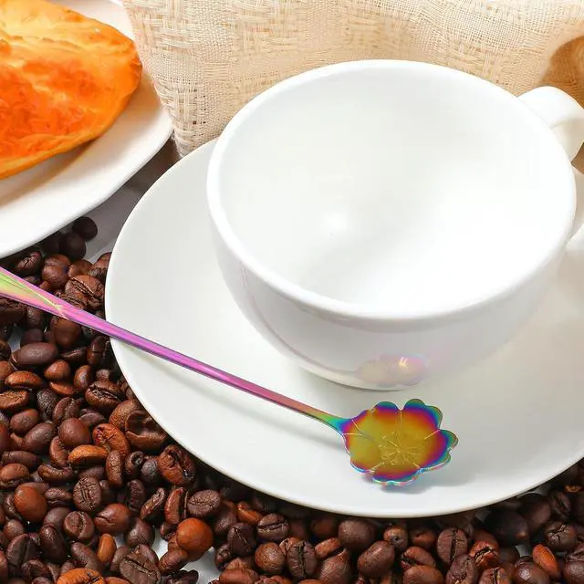 Alt view image 5 of 7 - Flower Spoon Set Rainbow Stainless Steel Reusable Long Spoons Cute Spoons for Coffee Mixing Ice Cream Spoon Drink Mixing (4Pcs)