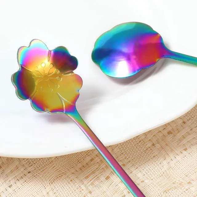 Alt view image 7 of 7 - Flower Spoon Set Rainbow Stainless Steel Reusable Long Spoons Cute Spoons for Coffee Mixing Ice Cream Spoon Drink Mixing (4Pcs)