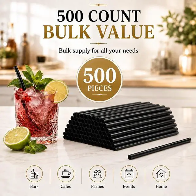 Alt view image 5 of 7 - Haundry 500 Count 5" Black Short Cocktail Straws, 6mm Disposable Plastic Stir Sticks for Lowball Glasses, Whiskey, Margarita, Iced Coffee, Bars & Parties
