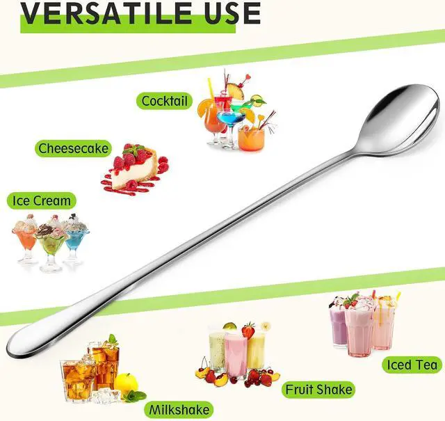 Alt view image 3 of 7 - 9" Ice Cream Spoons Long Handle Iced Tea Spoons Thicken Heavy Duty 2Pcs