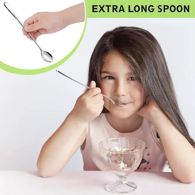 Alt view image 4 of 7 - 9" Ice Cream Spoons Long Handle Iced Tea Spoons Thicken Heavy Duty 2Pcs