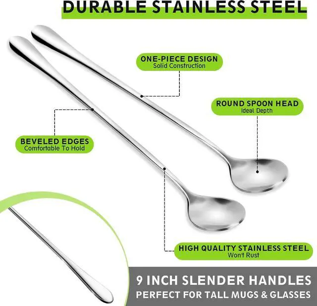 Alt view image 5 of 7 - 9" Ice Cream Spoons Long Handle Iced Tea Spoons Thicken Heavy Duty 2Pcs