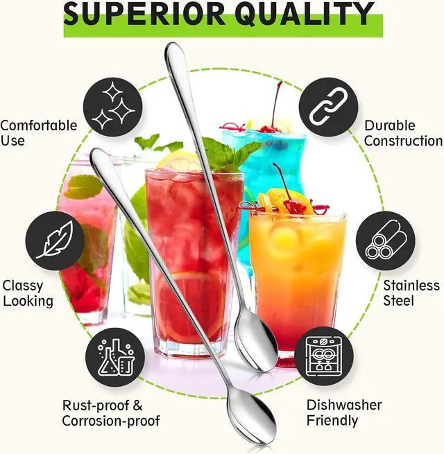 Alt view image 6 of 7 - 9" Ice Cream Spoons Long Handle Iced Tea Spoons Thicken Heavy Duty 2Pcs