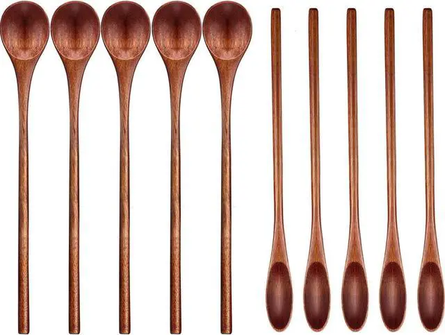 Main image of Patelai 10 Pieces Wooden Coffee Spoons Long Handle Mixing Wooden Spoon Handmade Stirring Teaspoon for Kitchen Stirring
