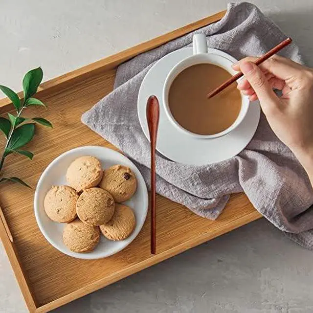 Alt view image 4 of 6 - Patelai 10 Pieces Wooden Coffee Spoons Long Handle Mixing Wooden Spoon Handmade Stirring Teaspoon for Kitchen Stirring