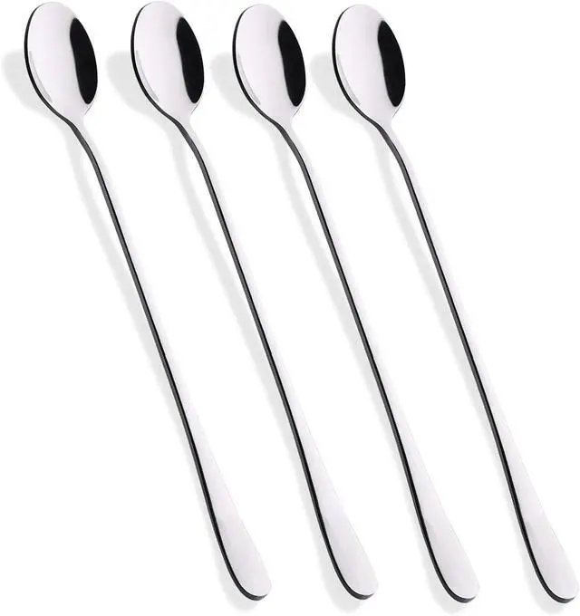 Main image of Hiware 9-Inch Long Handle Iced Tea Spoon, Coffee Spoon, Ice Cream Spoons, Stainless Steel Cocktail Stirring Spoons, Set of 4