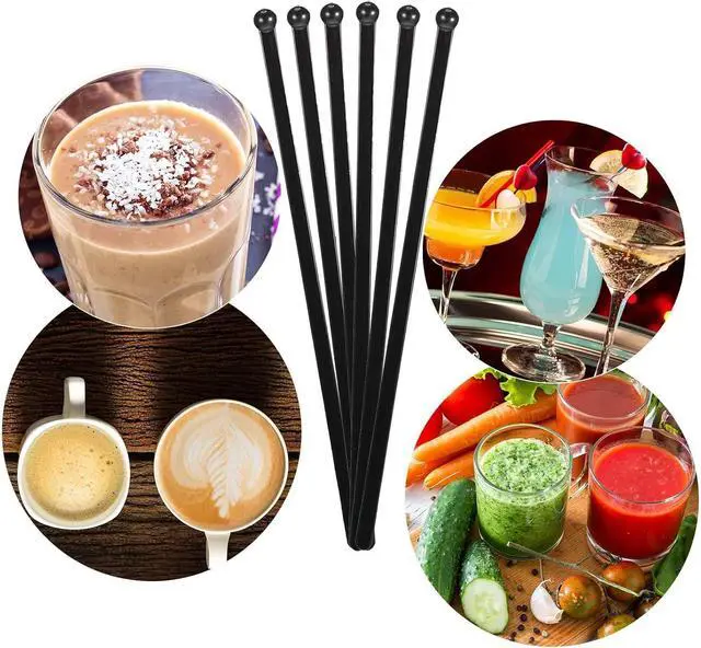 Alt view image 3 of 6 - 100 Pieces Ball Head Stirrer Disposible Plastic Round Top Crystal Swizzle Sticks, Crystal Cake Pops, Cocktail Coffee Drink Stirrers, Black