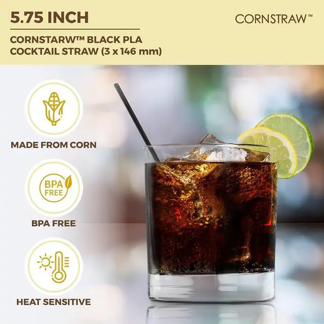 Alt view image 2 of 7 - 5 inch Black PLA Short Cocktail Straws & Coffee Stirrers,Plastic-Free,500PK