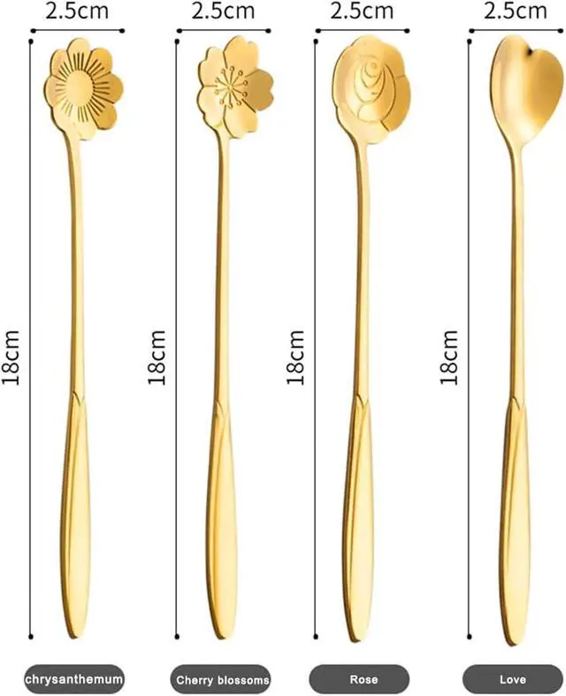 Alt view image 3 of 7 - 7-Inch 4 Pcs Flower Spoon Coffee Teaspoon Set, Drink Stirring Spoon for Dessert, Coffee, Ice Cream, Tea (Gold)