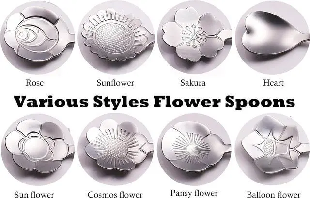 Alt view image 2 of 6 - 9 Pcs Flower Spoon Coffee Teaspoon, ESRISE Stainless Steel Tea Spoon (Silver)