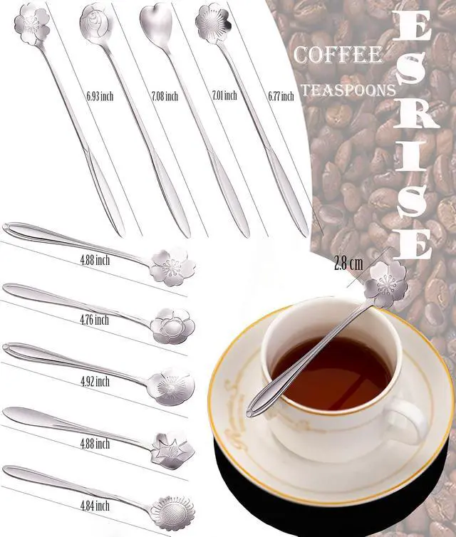 Alt view image 3 of 6 - 9 Pcs Flower Spoon Coffee Teaspoon, ESRISE Stainless Steel Tea Spoon (Silver)