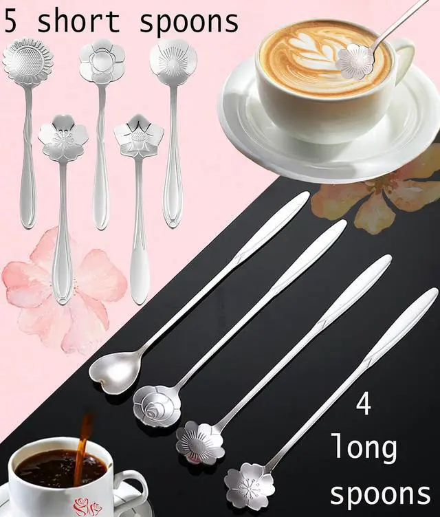 Alt view image 4 of 6 - 9 Pcs Flower Spoon Coffee Teaspoon, ESRISE Stainless Steel Tea Spoon (Silver)