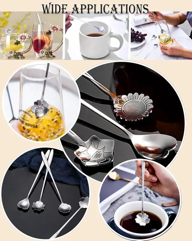 Alt view image 6 of 6 - 9 Pcs Flower Spoon Coffee Teaspoon, ESRISE Stainless Steel Tea Spoon (Silver)