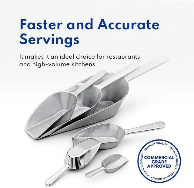 Alt view image 7 of 7 - New Star Foodservice Cast Aluminum Flat Bottom Utility Scoop, 1oz, Extra Small Size, Silver, Hand Wash Only