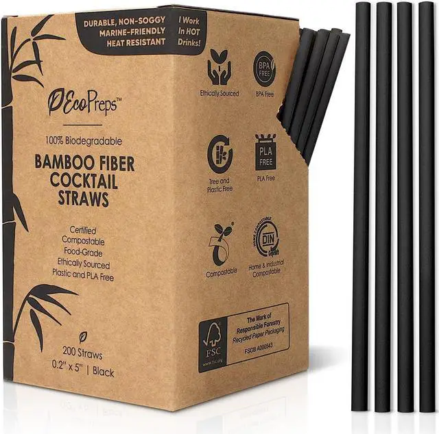 Main image of EcoPreps 5 Short Biodegradable Bamboo Fiber Cocktail & Coffee Stir Straws