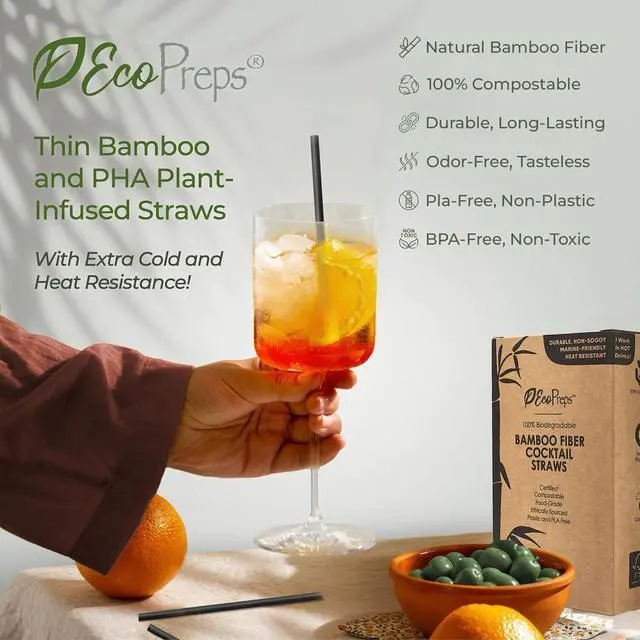 Alt view image 3 of 7 - EcoPreps 5 Short Biodegradable Bamboo Fiber Cocktail & Coffee Stir Straws