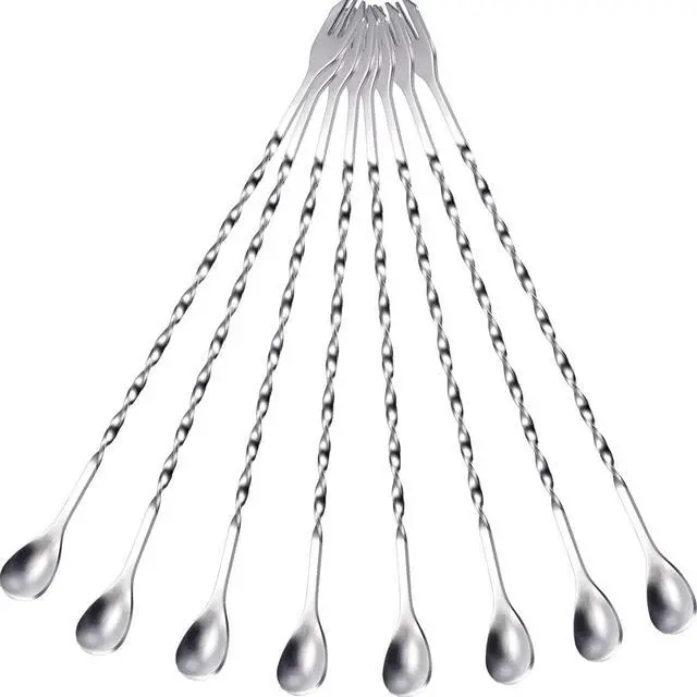 Main image of Boao 8 Pcs 10 Inch Long Bar Spoon, Cocktail Mixing Stirrers, Silver