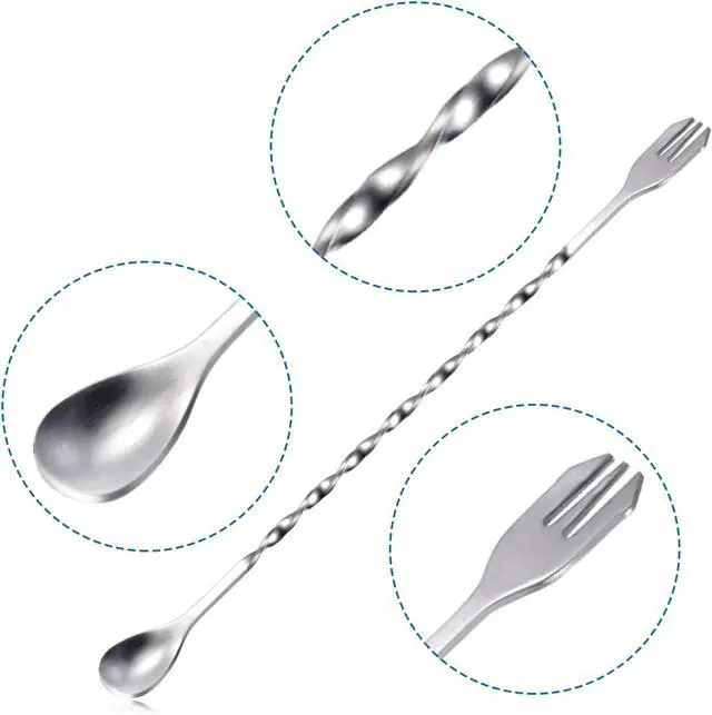 Alt view image 3 of 7 - Boao 8 Pcs 10 Inch Long Bar Spoon, Cocktail Mixing Stirrers, Silver
